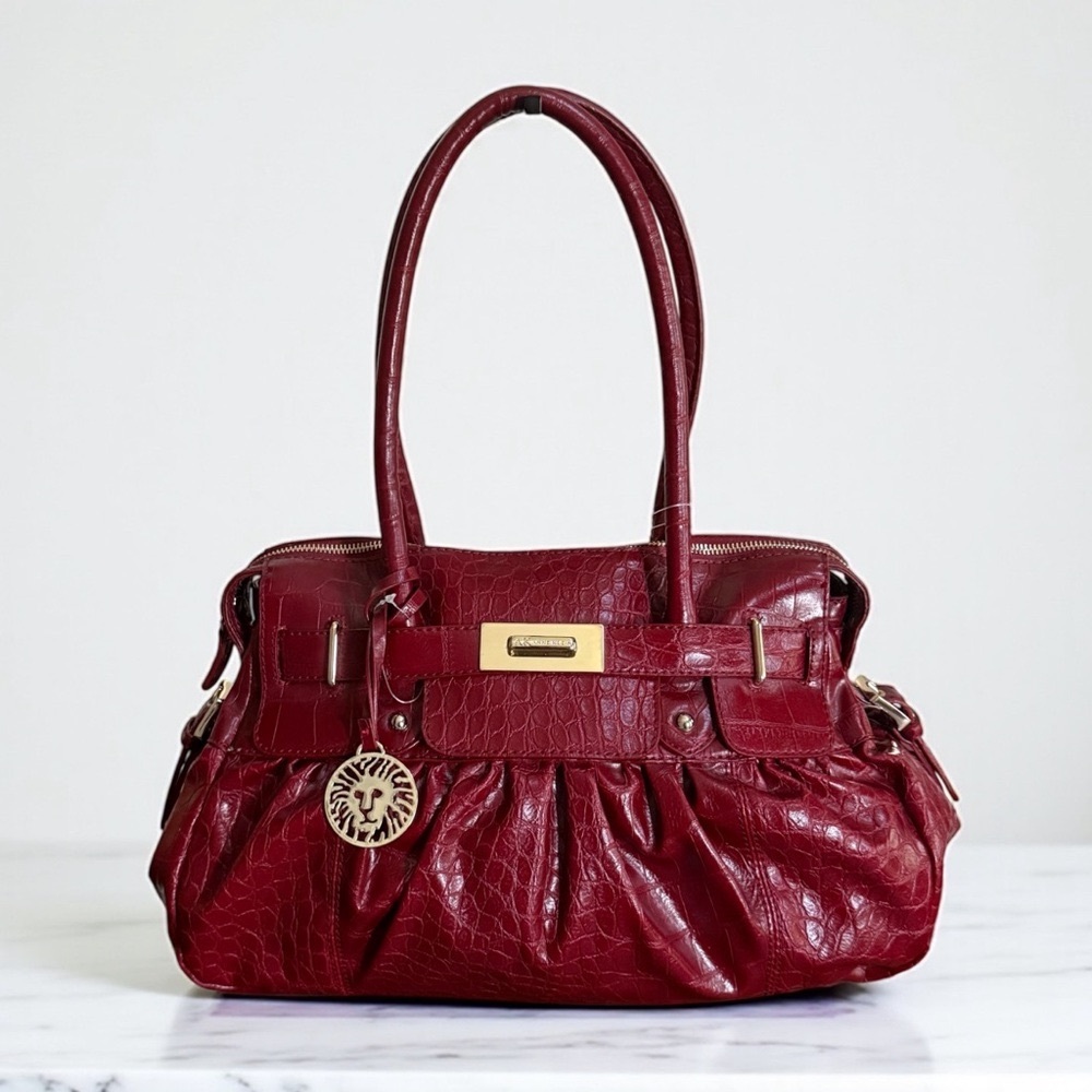 NWT Anne Klein Elegant Red Leather Satchel Shoulder Handbag! NEW!